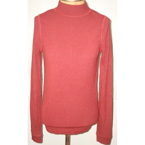 New Womens Prana NWT M Foundation Rib Mock Neck LS Red Orang Top Rhubarb Heather - Picture 3 of 7